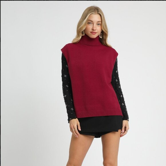 Umgee High-Low Turtleneck Sleeveless Sweater Top - Picture 3 of 6